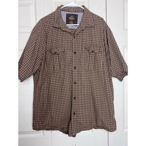 Red Head Men's Short Sleeve Brown Plaid 100% Cotton Button Down Shirt Size XL